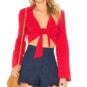 L'Academie Tie Front Long Sleeve Crop Top